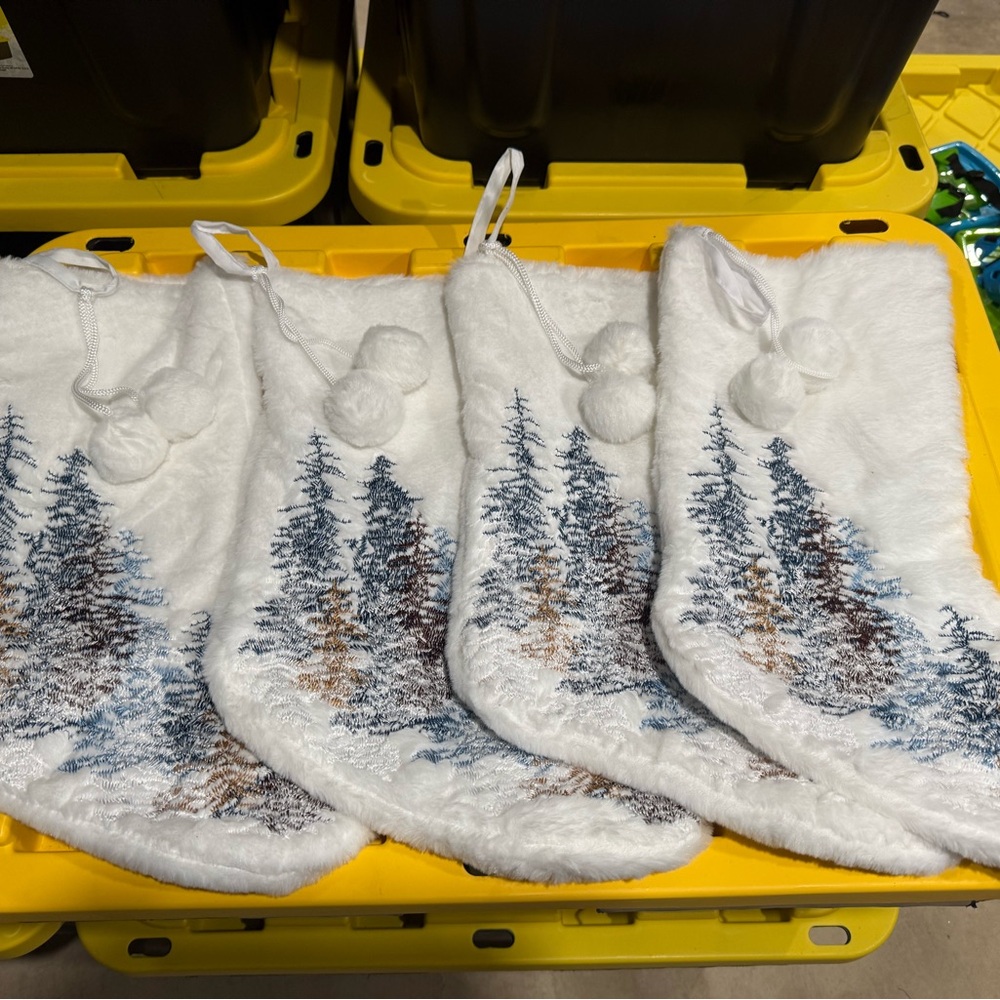 White Christmas Stockings with Tree Design